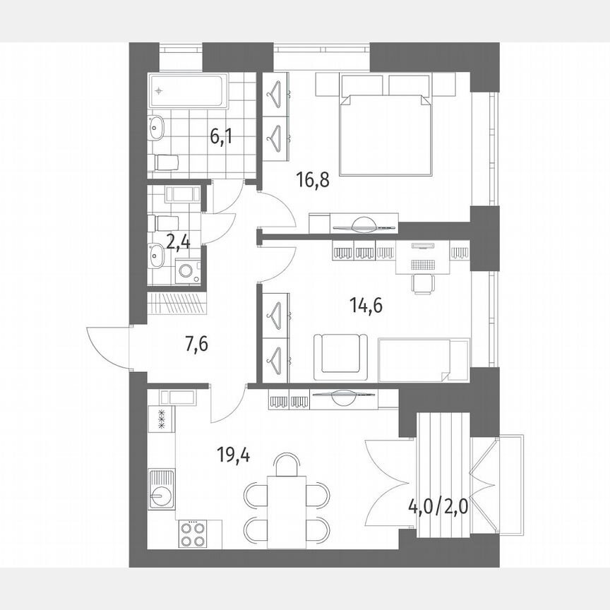 2-к. квартира, 68,9 м², 10/13 эт.