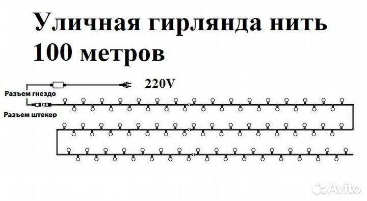 Гирлянда елочная белая нить уличная 200 м