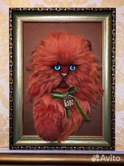 Кот из шерсти панно обьемное3Д
