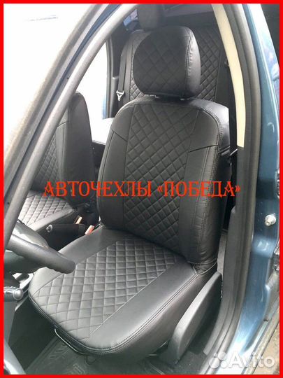Чехлы Nissan Almera n16 из экокожи чёрные Ромб