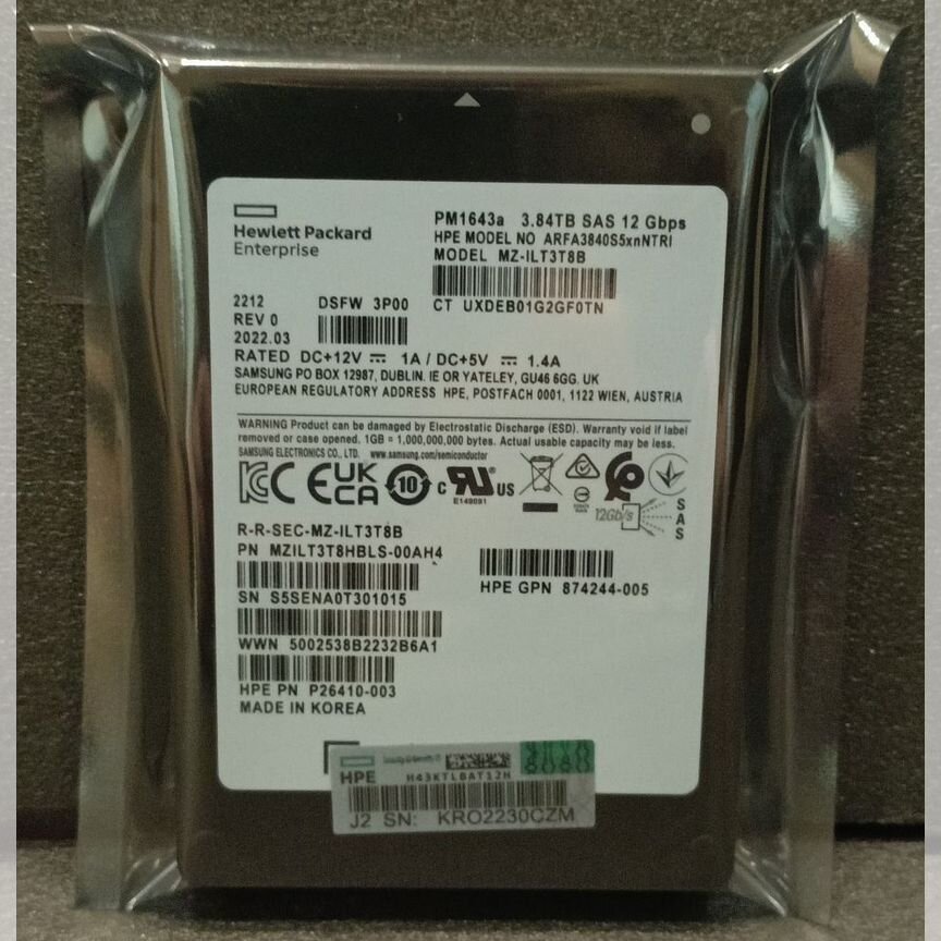 [PM1643A] Ssd Samsung 3.84 Tb Mzilt3t8hbls-00ah4 Hpe Pm1643a