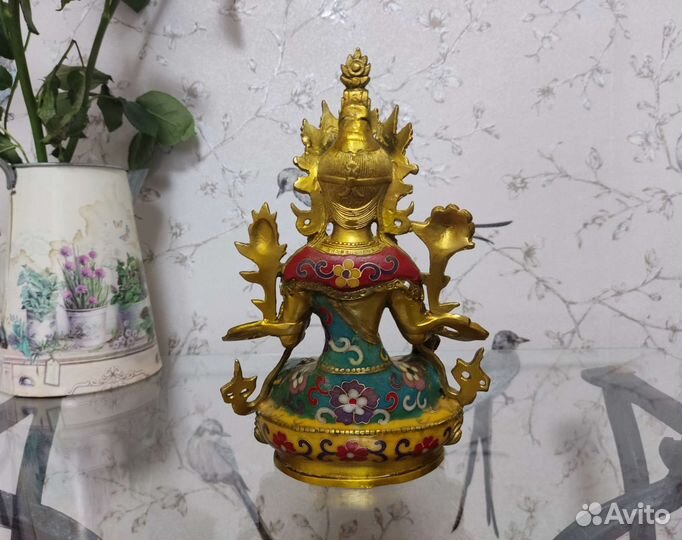 Статуэтка Будды Белая Тара старинная Клуазоне