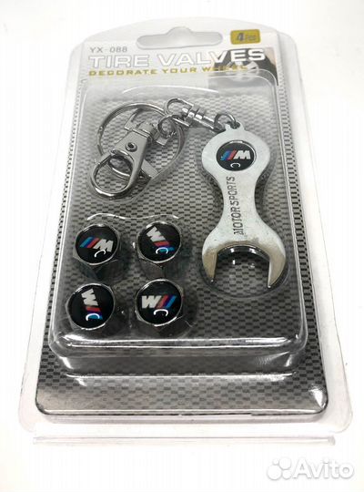 Колпачки на ниппеля - BMW-M (с ключом/черный) (Чер