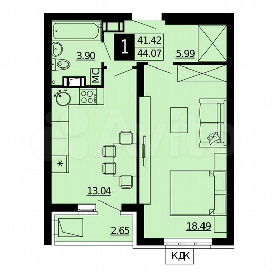 1-к. квартира, 42,8 м², 15/24 эт.