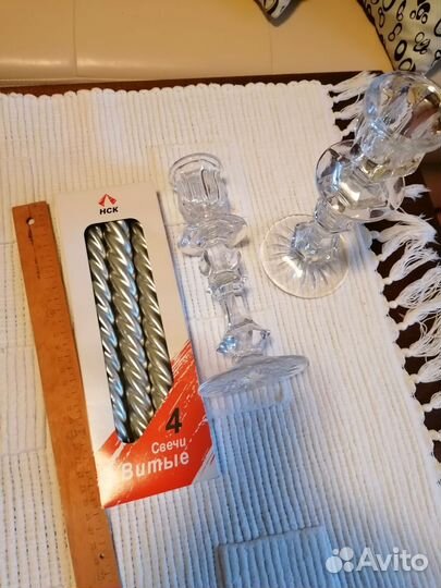 Набор 2 подсвечника СССР и 3 серебристых свечи