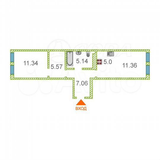 1-к. квартира, 49,5 м², 8/9 эт.