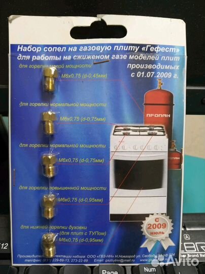 Сопла, форсунки, жиклеры для газовых плит