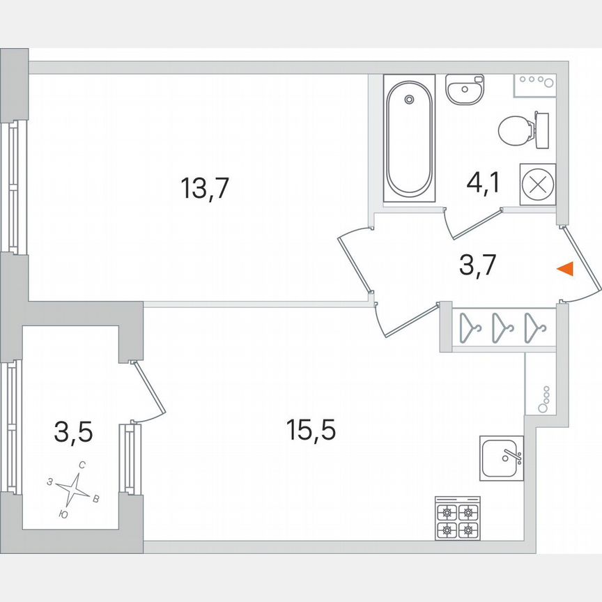 1-к. квартира, 38,8 м², 1/4 эт.