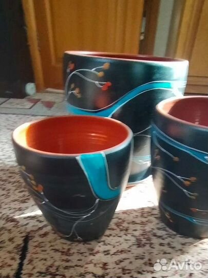 Набор больших керамических горшков (черный цвет