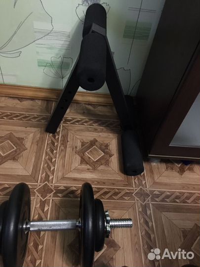 Стойка для штанги, штанга 95кг, гантели, скамья