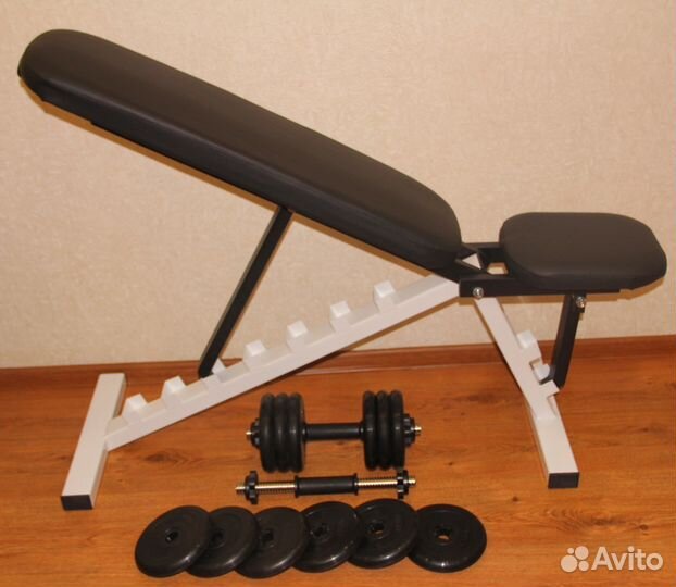 Силовая скамья + гантели по 16.5 кг каждая