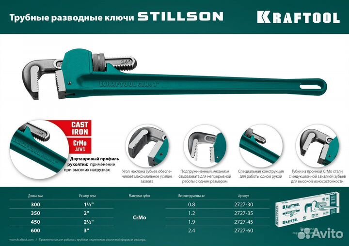 Ключ разводной Kraftool stillson 1.5