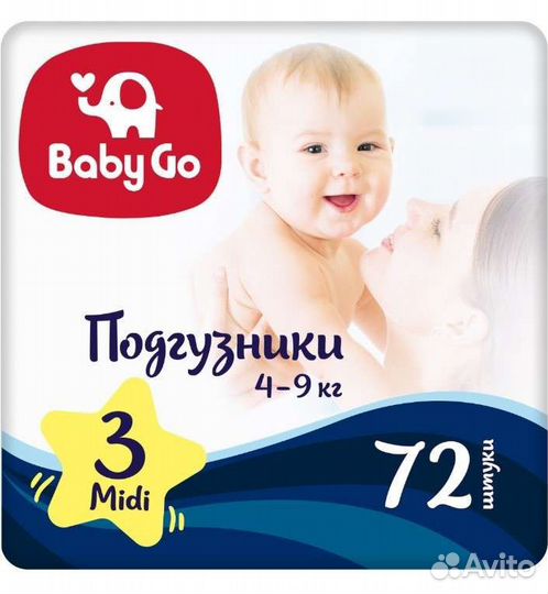 Подгузники Baby Go Midi (3) 4-9 кг 72 шт