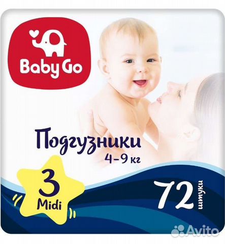 Подгузники Baby Go Midi (3) 4-9 кг 72 шт
