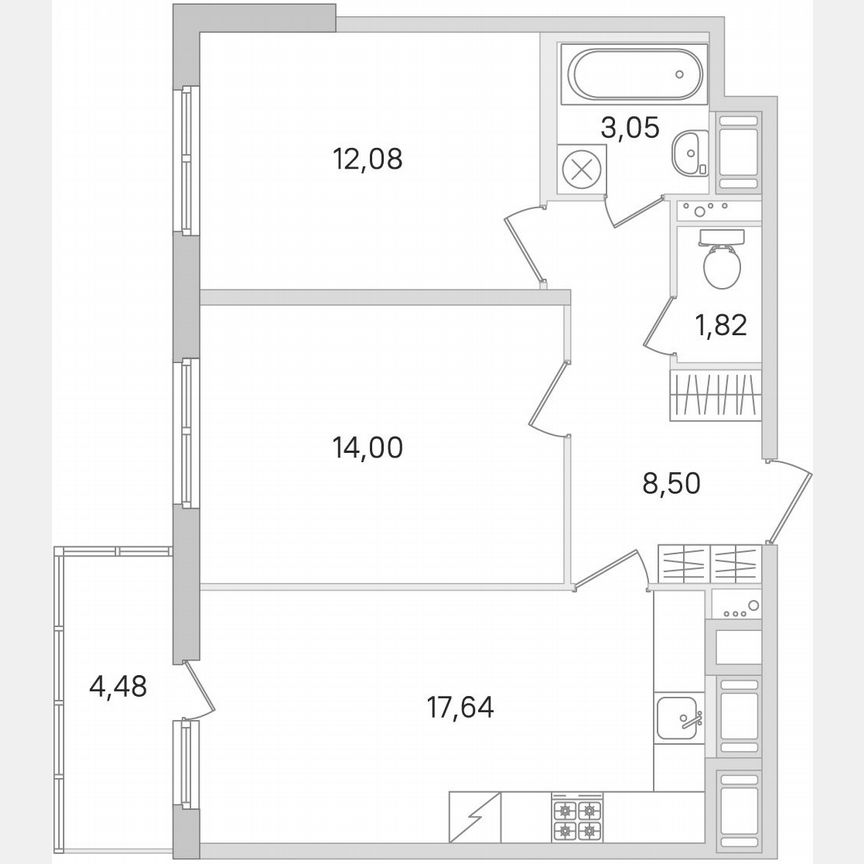 2-к. квартира, 58,4 м², 4/8 эт.