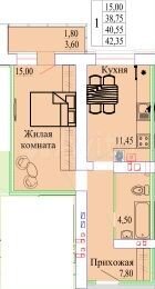 1-к. квартира, 42,4 м², 5/9 эт.