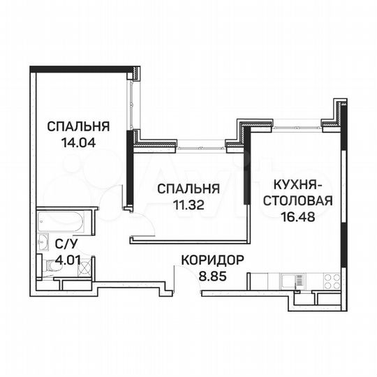 2-к. апартаменты, 54,7 м², 1/8 эт.