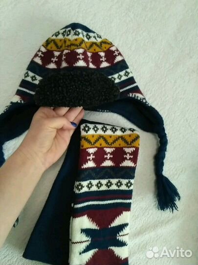 2 Шапки Rebel, Next зима с шарфом комплект на флис