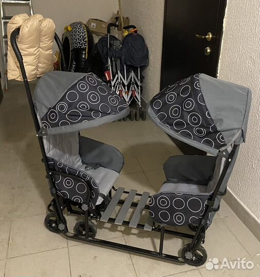 Коляска санки на колесах для погодок двойни