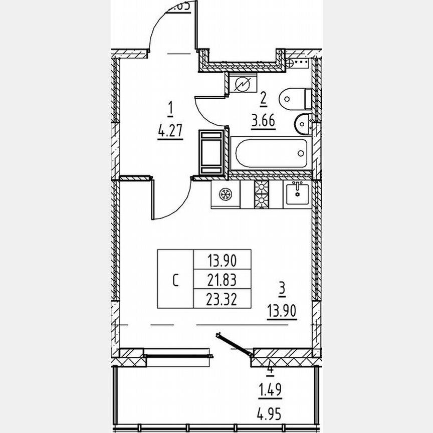 Квартира-студия, 23,3 м², 6/12 эт.