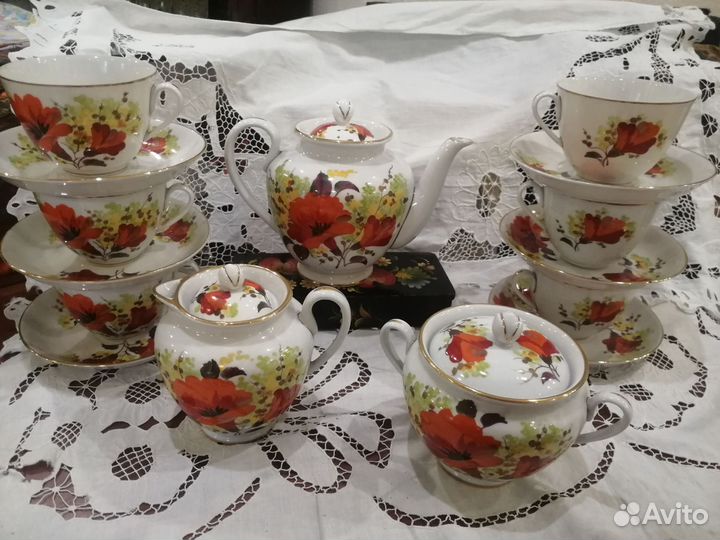 Чайный сервиз цветы юга, ручная роспись, лфз