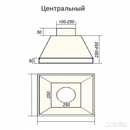 Зонт вытяжной прямоугольный центральный 1000х500 м