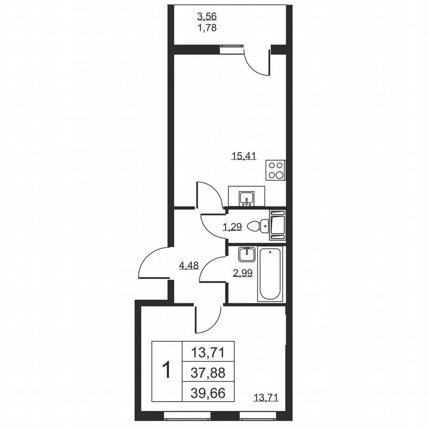 1-к. квартира, 39,7 м², 12/19 эт.