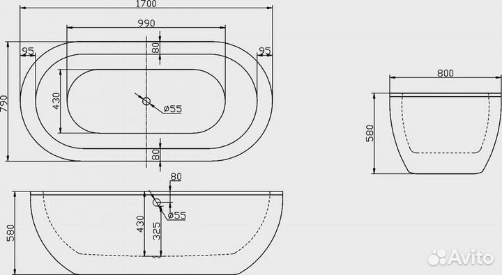 Акриловая ванна BelBagno BB13-1700 170х79