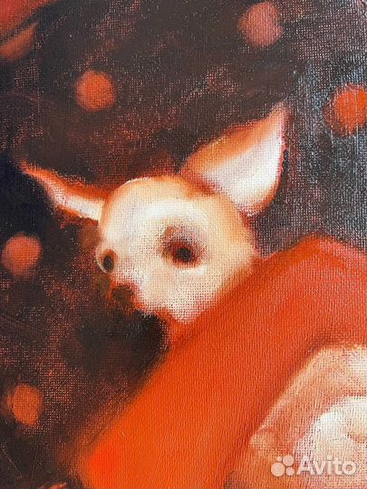 Картина маслом девушка и собакой терьер винтаж