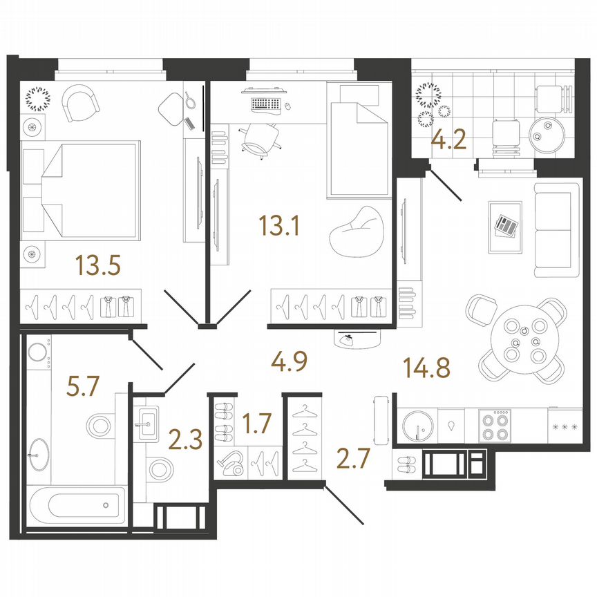 2-к. квартира, 58 м², 3/12 эт.