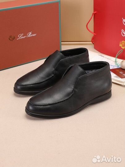 Лоферы мужские зимние Loro Piana black leather