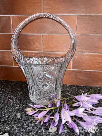 Хрустальная конфетница корзинка СССР большая