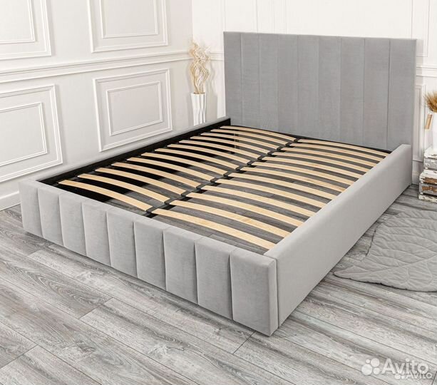 Кровать 140х200 серый велюр Богема