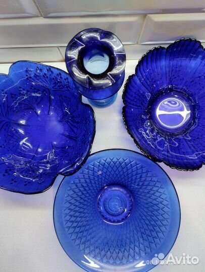 Вазы для фруктов салатники вобальтовое стекло СССР