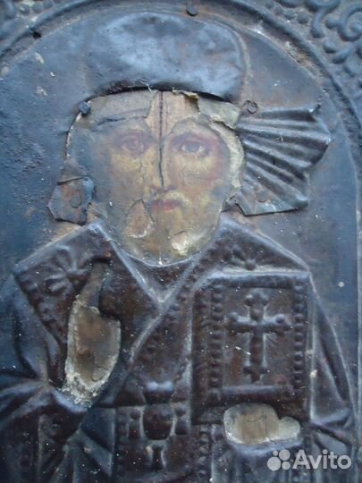 Икона старинная пресспапье мрамор