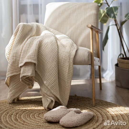 Плед новый покрывало муслиновый хлопок бежевый hm