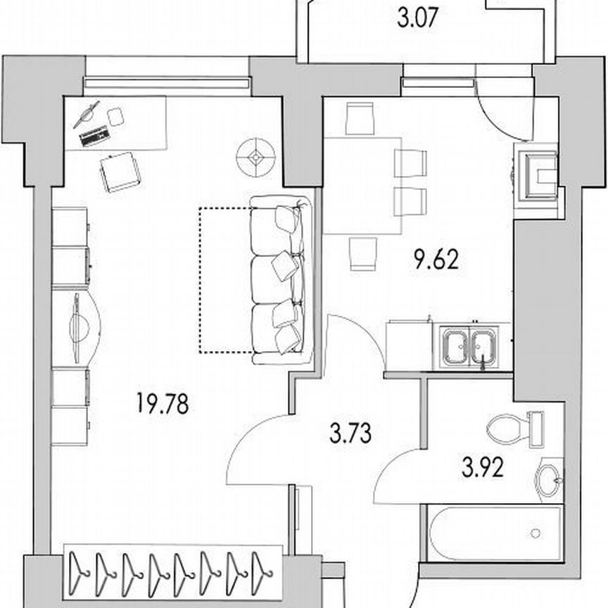 1-к. квартира, 40,1 м², 21/22 эт.