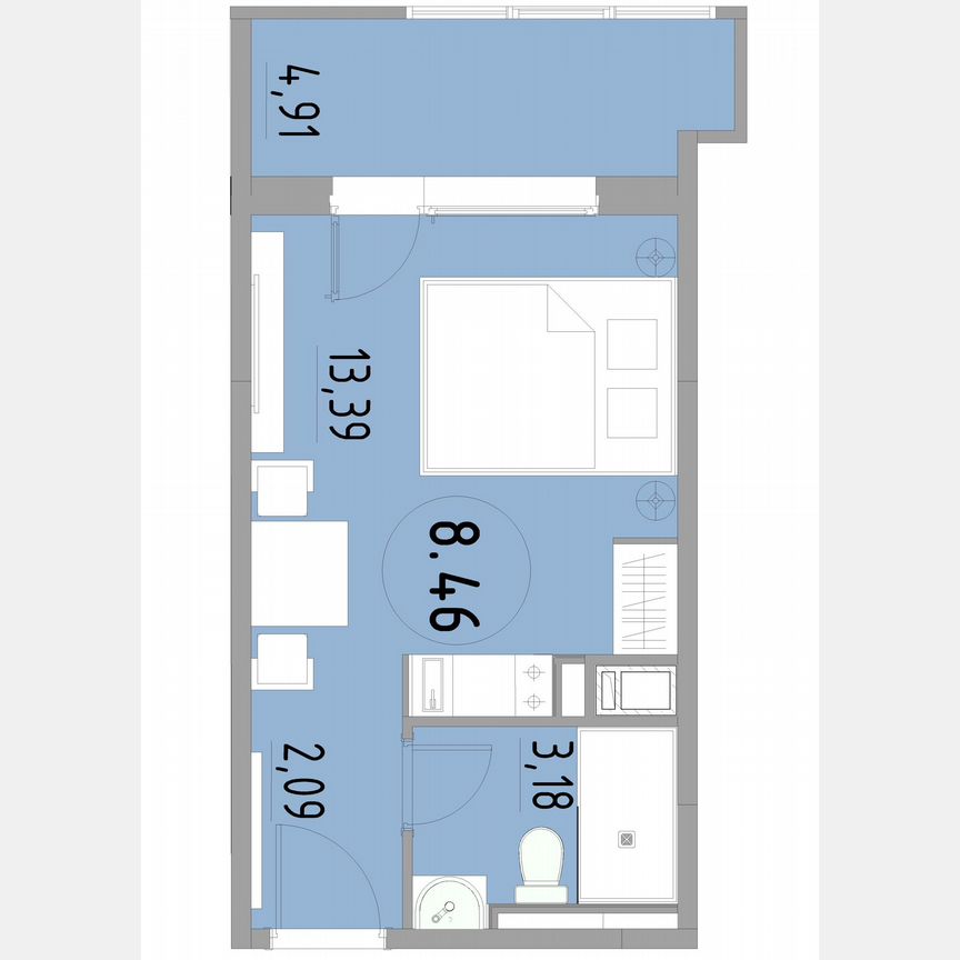 1-к. апартаменты, 23,6 м², 8/13 эт.