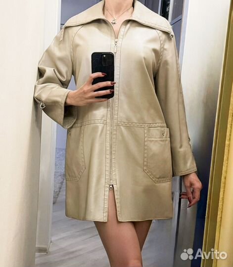 Пальто кожаное демисезонное