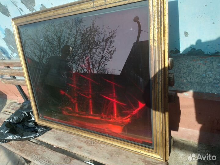 Антикварная картина панорама фригат