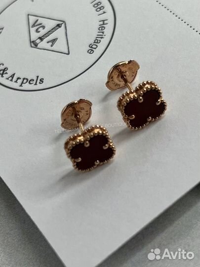 Серьги-пуссеты van cleef arhambra розовое золото