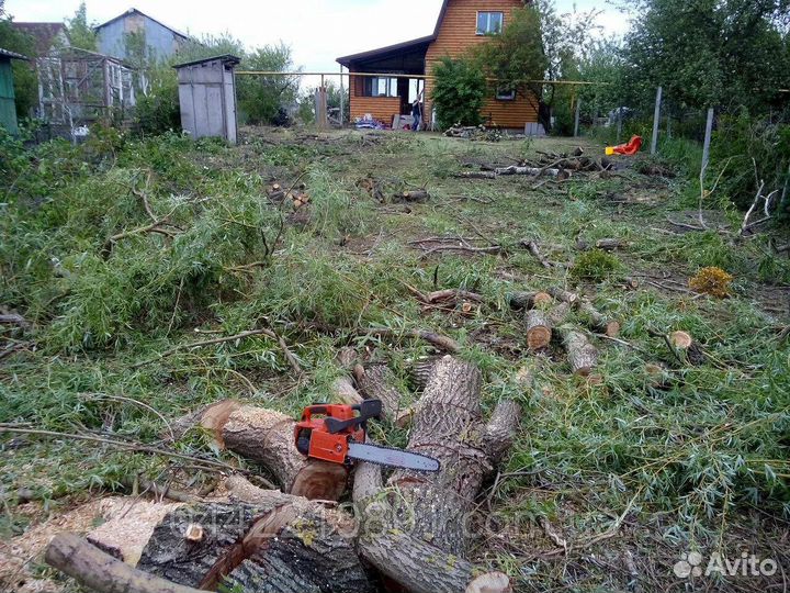 Спил деревьев расчистка участка корчевание пней