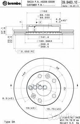 Диск тормозной Standard перед renault duste