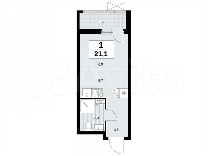 Квартира-студия, 21,1 м², 18/18 эт.