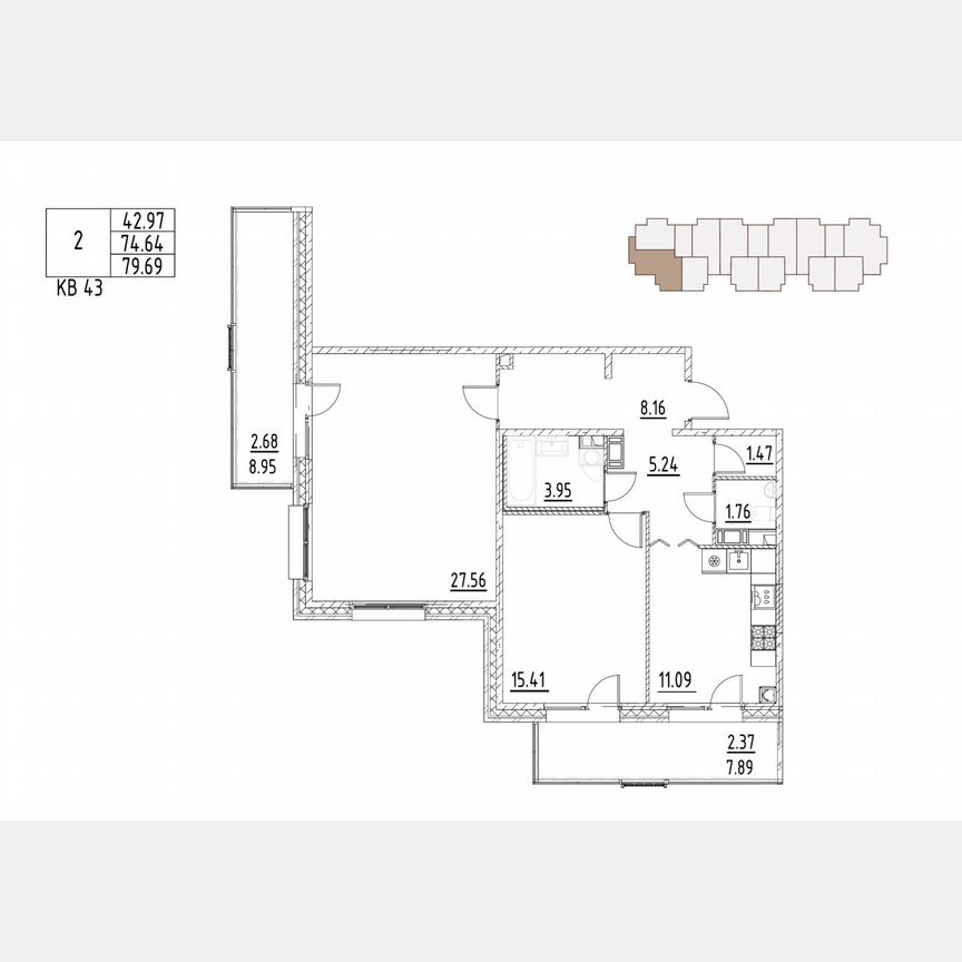 2-к. квартира, 81,4 м², 1/5 эт.