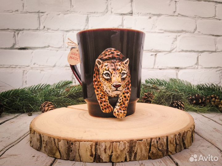 Леопард. Декор кружки из полимерной глины