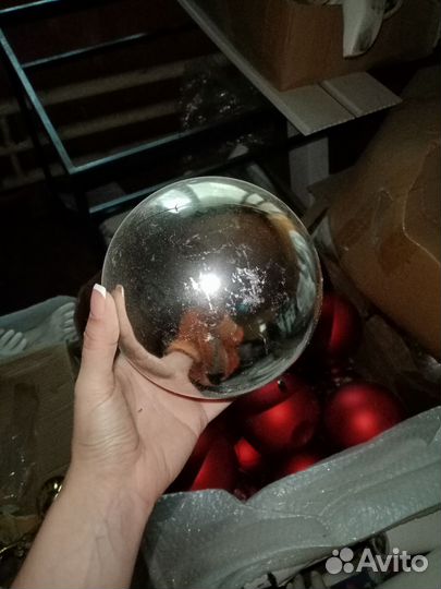 Елочные шары большие 15 см красные и серебристые