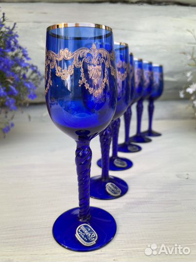 Набор бокалов 6 шт кобальт Богемия винтаж
