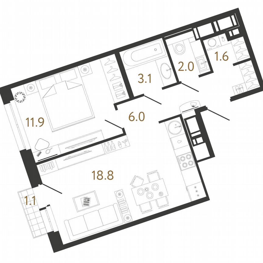 1-к. квартира, 43,4 м², 4/12 эт.