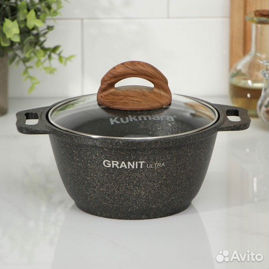 Кастрюля Granit ultra, 1 л, стеклянная крышка, ант